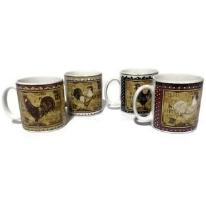 Sakura Retro Rooster Coffee Cups Mugs Set of 4